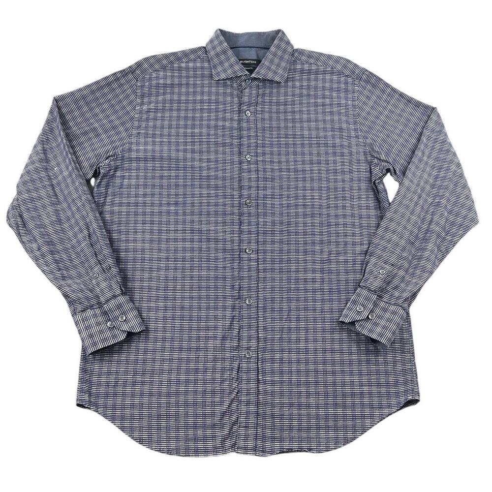 Bugatchi Classic Fit Geometric Button Down Shirt Men’s L Navy White